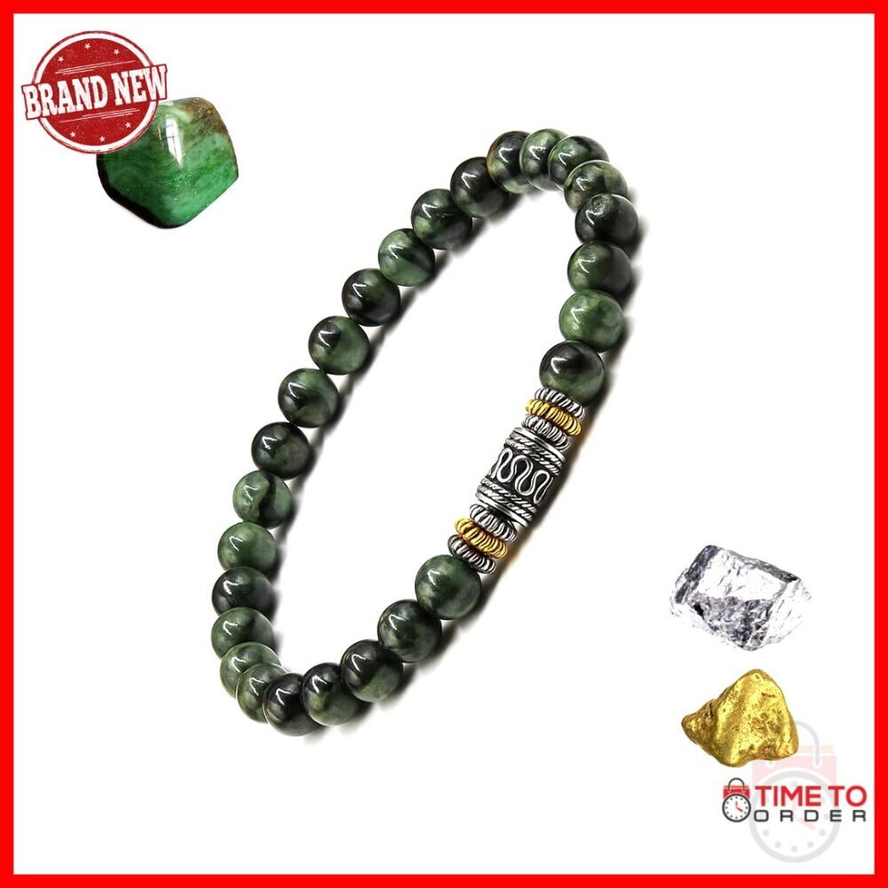 Sterling Silver Jade Bead Bracelet, 8 Inch Adjustable Toggle Clasp
